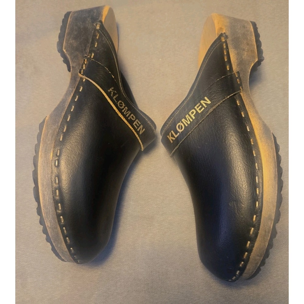 VTG Dutch Klompen Clogs Black Leather Wood Sole Shoes Womens Size 10 EU 41